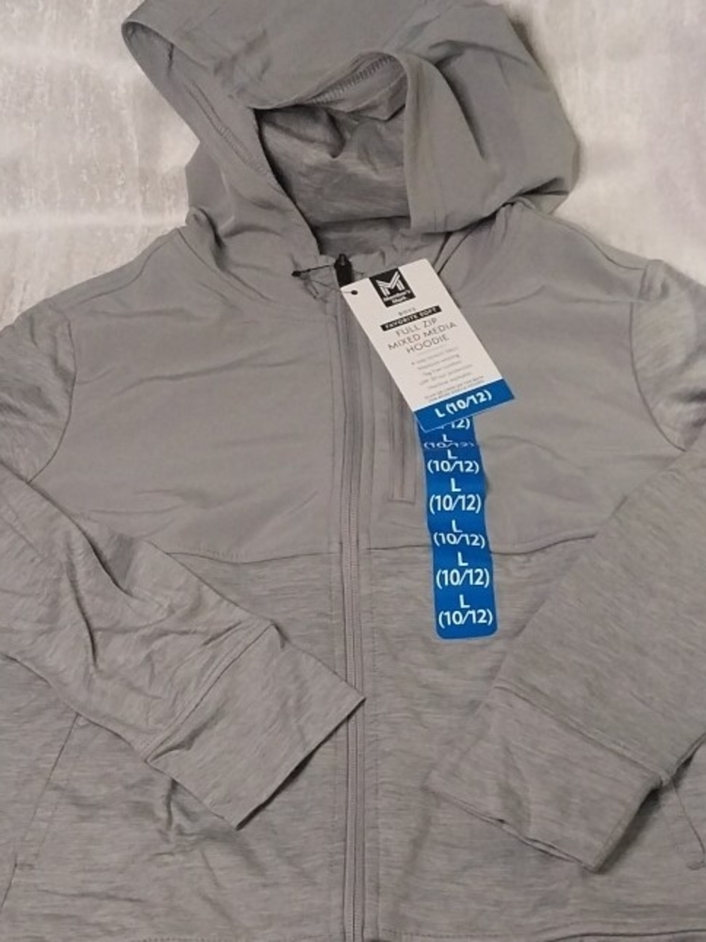 Boys Light Grey Favorite Soft Full-Zip Hoodie with Pockets - L (10/12)